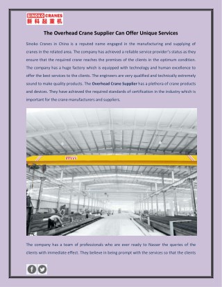 The Overhead Crane Supplier Can Offer Unique Services