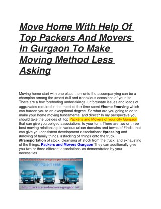 Move Home With Help Of Top Packers And Movers In Gurgaon To Make Moving Method Less Asking