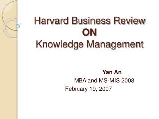 Harvard Business Review ON Knowledge Management