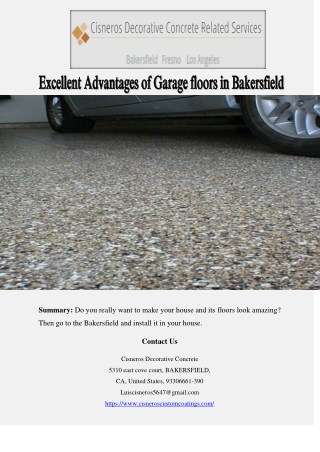 Excellent Advantages of Garage floors in Bakersfield