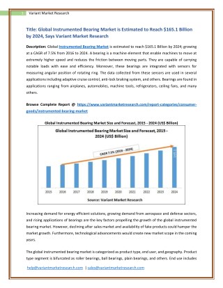 Global Instrumented Bearing Market is Estimated to Reach $165.1 Billion by 2024, Says Variant Market Research