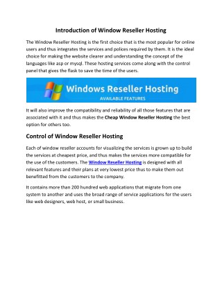 Windows Reseller Hosting