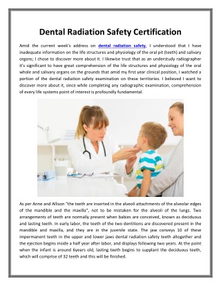 Dental Radiation Safety Certification