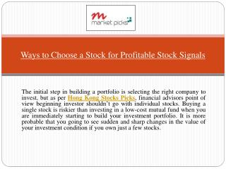 Ways to Choose a Stock for Profitable Stock