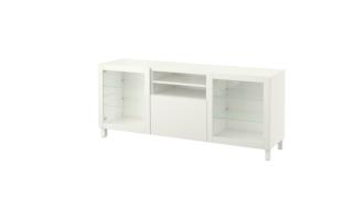 BESTÅ TV unit with drawers - Lappviken/Sindvik white clear glass, drawer runner, push-open - Brandfrys