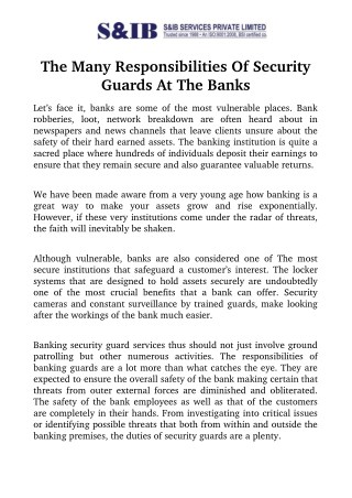 The Many Responsibilities Of Security Guards At The Banks