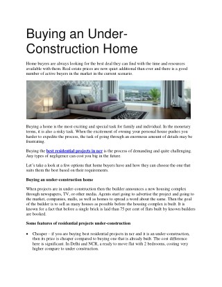 Buying an Under-Construction Home