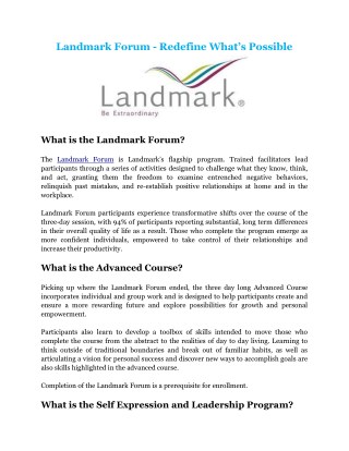 Landmark Forum - Redefine What’s Possible