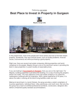 Best Place to Invest in Property in Gurgaon