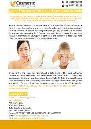 Laser Treatment For Acne Scars Cost In Delhi-India