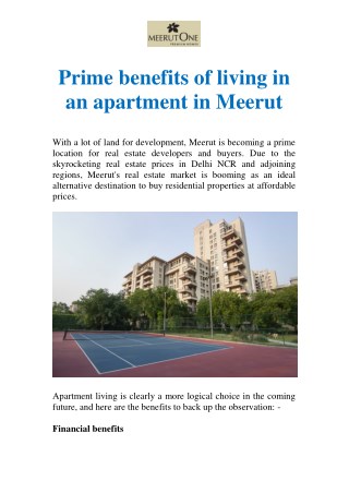 Prime benefits of living in an apartment in Meerut