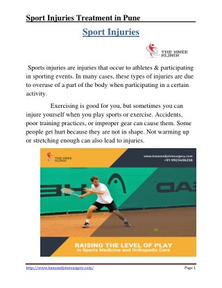 PDF | Sport Injuries Treatment by Dr. Anshu Sachdev