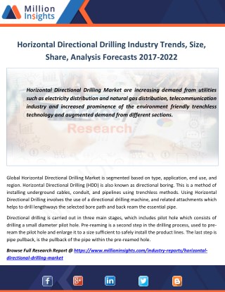 Horizontal Directional Drilling Market Size to 2022 Analysis by Applications, Types