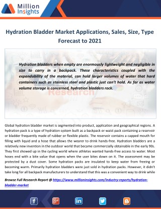 Hydration Bladder Industry Share, Growth,Margin, Outlook to 2021