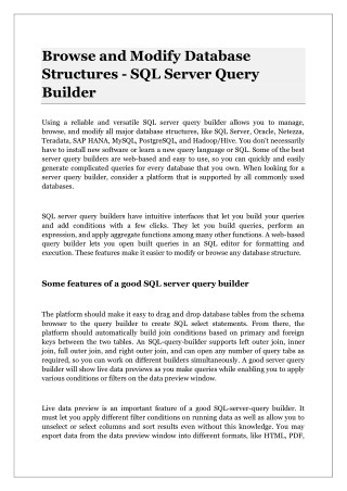Browse and Modify Database Structures - SQL Server Query Builder