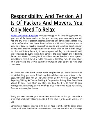 Responsibility And Tension All Is Of Packers And Movers, You Only Need To Relax