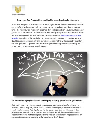 Corporate Tax Preparation and Bookkeeping Services San Antonio