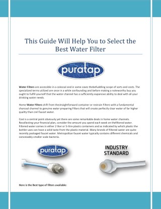This Guide Will Help You to Select the Best Water Filter