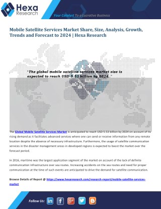 Mobile Satellite Services Market Analysis, Growth and Forecast to 2024