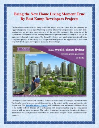 Bring the New Home Living Moment True By Best Kamp Developers Projects