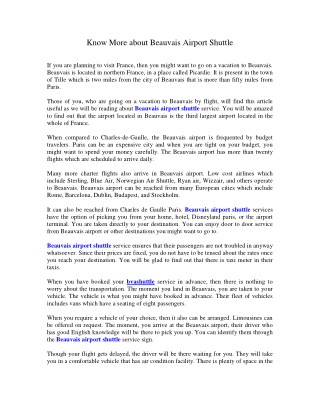 Know More about Beauvais Airport Shuttle
