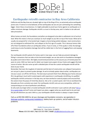 Earthquake retrofit contractor in Bay Area California
