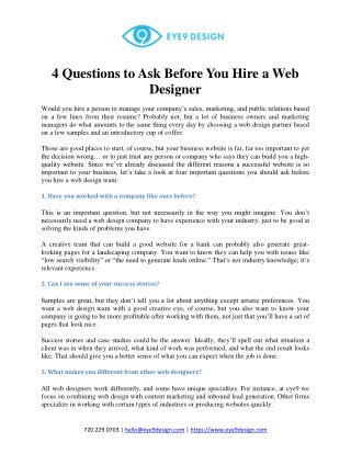 4 Questions ask before hiring Website designer