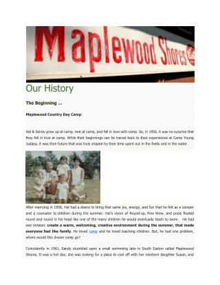 Maplewood Country Day Camp - History