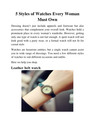 5 Styles of Watches Every Woman Must Own