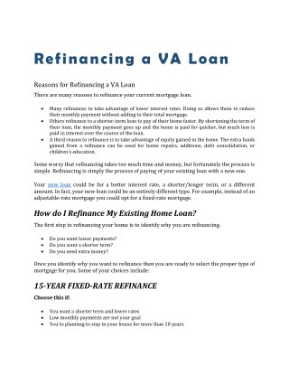 Refinancing a VA Loan