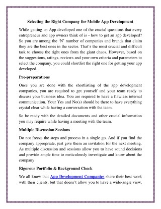 Selecting the Right Company for Mobile App Development