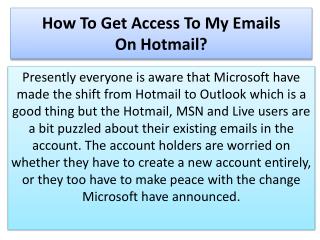 How To Get Access To My Emails On Hotmail?
