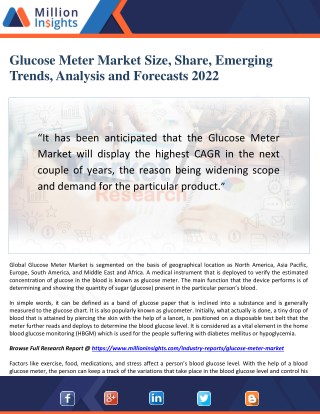 Glucose Meter Market Emerging Trends and Forecasts 2022