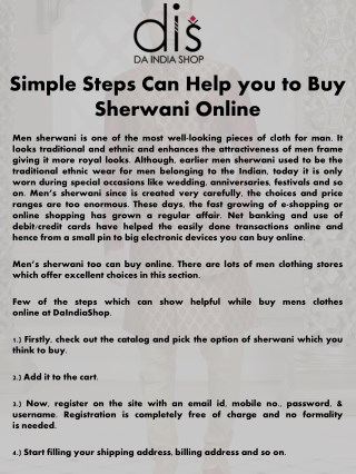 Simple Steps Can Help You To Buy Sherwani Online