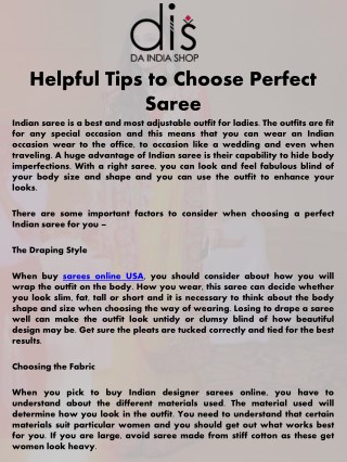 Helpful Tips to Choose Perfect Saree