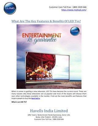 What Are The Key Features & Benefits Of LED Tvs?