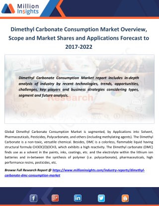 Dimethyl Carbonate Consumption Market Overview, Scope and Market Shares and Applications Forecast to 2017-2022