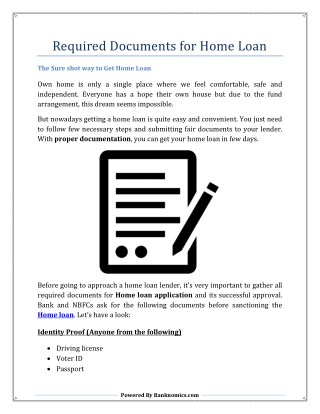 Required Documents for Home Loan
