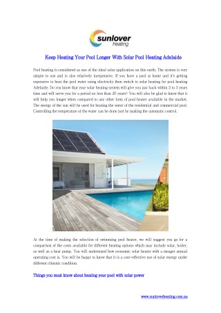 Keep Heating Your Pool Longer With Solar Pool Heating Adelaide