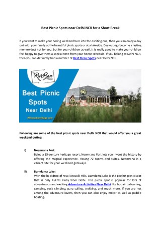 Best picnic spots near delhi ncr