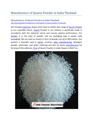 Manufacturer of Quartz Powder in India Thailand