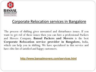 Corporate Relocation services in Bangalore
