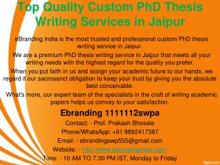 1.Top Quality Custom PhD Thesis Writing Services in Jaipur