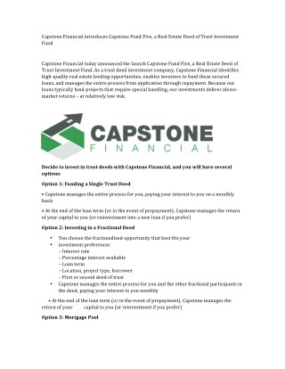 Capstone Financial| Arizona Real Estate Investment |Hard Money Mortgage AZ