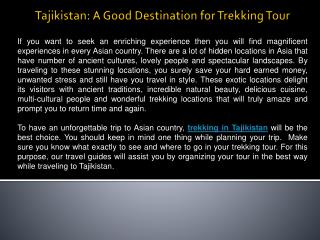 Tajikistan: A Good Destination for Trekking Tour