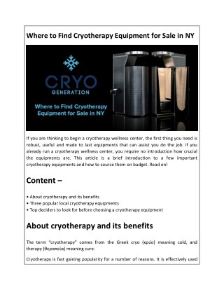 Where to Find Cryotherapy Equipment for Sale in NY