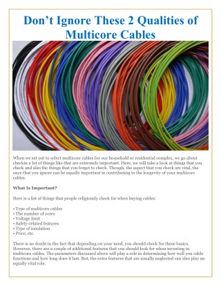 Don’t Ignore These 2 Qualities of Multicore Cables