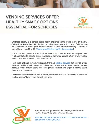 Vending Services Offer Healthy Snack Options Essential for Schools