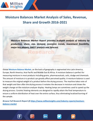 Moisture Balances Market Analysis of Sales, Revenue, Share and Growth 2016-2021