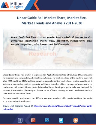 Linear Guide Rail Market 2011-2020 Analysis by Applications and Types